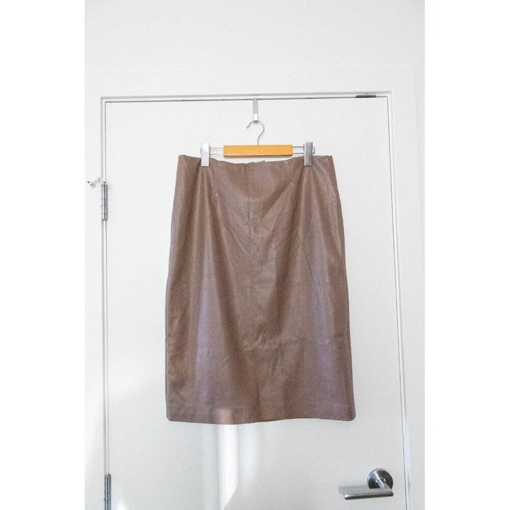 RW & Co Taupe Faux Leather Pencil Skirt